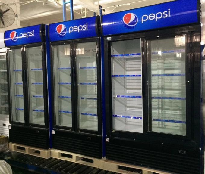 610l Upright Double Sliding Door Auto Frost Fan Cooling Display Beverage Cooler Glass Door Chiller Beverage Showcase
