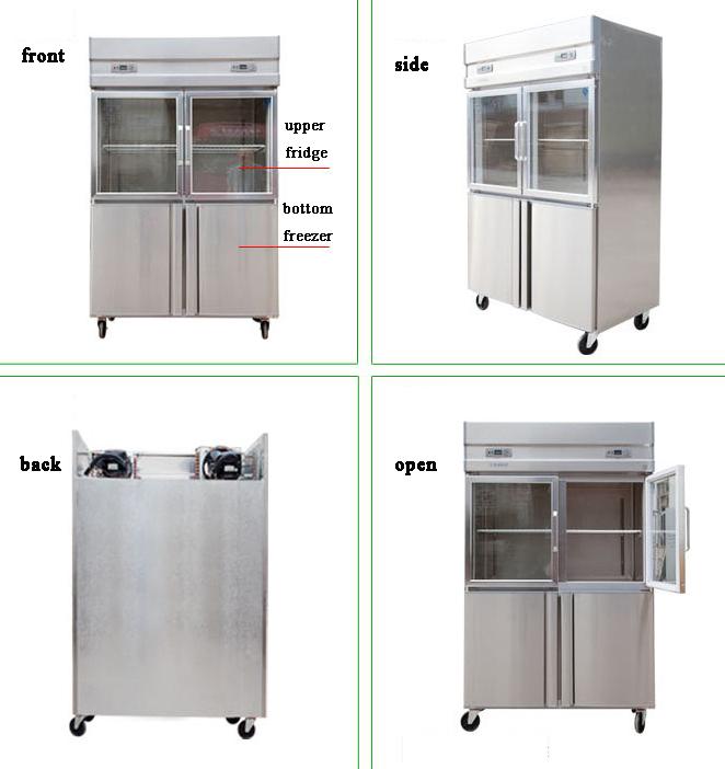 1000L Stainless Steel Commercial Kitchen Refrigerator With 4 Folding Doors