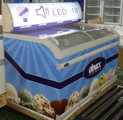 China Energy Saving Ice Cream Display Chest Freezer , 528L Curved Glass Doors Commercial Refrigerator, Island Freezer supplier