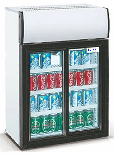 Low Power Double Sliding Door Beverage Cooler Refrigerator 85l
